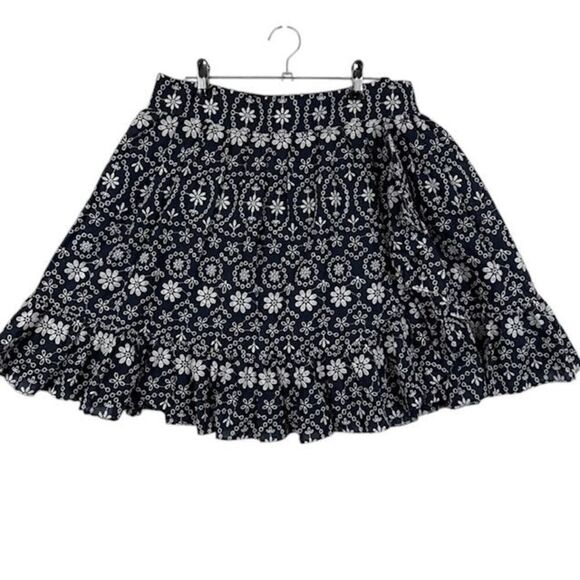 Kate Spade The Rules Skirt Navy Blue Eyelet Faux Wrap Cotton Embroidered size 10 - Picture 2 of 14